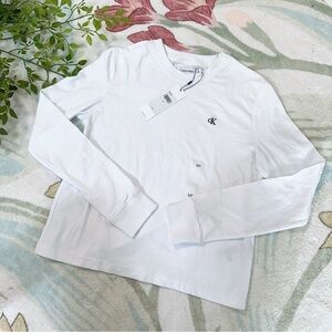 Calvin Klein longsleeve top women small White classic fit cotton undershirt